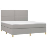 vidaXL Pat cu arcuri, saltea și LED, gri deschis, 180x200 cm, textil