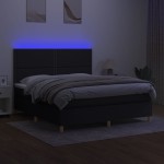vidaXL Pat cu arcuri, saltea și LED, negru, 180x200 cm, textil vidaXL Pat cu arcuri, saltea și LED, negru, 180x200 cm, textil