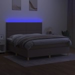 vidaXL Pat cu arcuri, saltea și LED, gri taupe, 180x200 cm, textil