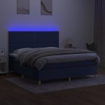 vidaXL Pat cu arcuri, saltea și LED, albastru, 180x200 cm, textil