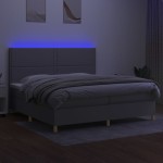 vidaXL Pat cu arcuri, saltea și LED, gri deschis, 200x200 cm, textil