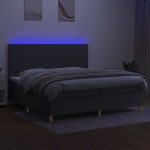 vidaXL Pat cu arcuri, saltea și LED, gri închis, 200x200 cm, textil