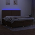 vidaXL Pat cu arcuri, saltea și LED, maro închis, 200x200 cm, textil