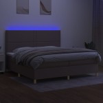 vidaXL Pat cu arcuri, saltea și LED, gri taupe, 200x200 cm, textil