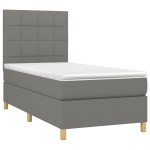 vidaXL Pat cu arcuri, saltea și LED, gri închis, 90x190 cm, textil