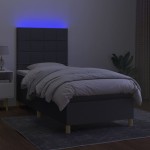 vidaXL Pat cu arcuri, saltea și LED, gri închis, 90x190 cm, textil