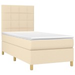 vidaXL Pat cu arcuri, saltea și LED, crem, 90x190 cm, textil vidaXL Pat cu arcuri, saltea și LED, crem, 90x190 cm, textil