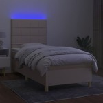 vidaXL Pat cu arcuri, saltea și LED, crem, 90x190 cm, textil vidaXL Pat cu arcuri, saltea și LED, crem, 90x190 cm, textil