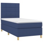 vidaXL Pat cu arcuri, saltea și LED, albastru, 90x190 cm, textil