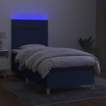 vidaXL Pat cu arcuri, saltea și LED, albastru, 90x190 cm, textil