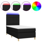 vidaXL Pat cu arcuri, saltea și LED, negru, 90x200 cm, textil