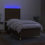vidaXL Pat cu arcuri, saltea și LED, maro închis, 90x200 cm, textil