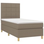 vidaXL Pat cu arcuri, saltea și LED, gri taupe, 90x200 cm, textil