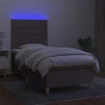 vidaXL Pat cu arcuri, saltea și LED, gri taupe, 90x200 cm, textil