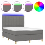 vidaXL Pat cu arcuri, saltea și LED, gri închis, 140x190 cm, textil