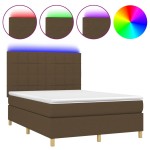 vidaXL Pat cu arcuri, saltea și LED, maro închis, 140x190 cm, textil vidaXL Pat cu arcuri, saltea și LED, maro închis, 140x190 cm, textil