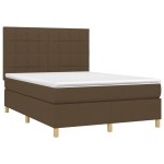vidaXL Pat cu arcuri, saltea și LED, maro închis, 140x190 cm, textil vidaXL Pat cu arcuri, saltea și LED, maro închis, 140x190 cm, textil