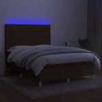 vidaXL Pat cu arcuri, saltea și LED, maro închis, 140x190 cm, textil vidaXL Pat cu arcuri, saltea și LED, maro închis, 140x190 cm, textil