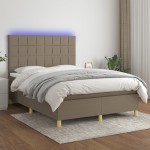 vidaXL Pat cu arcuri, saltea și LED, gri taupe, 140x190 cm, textil vidaXL Pat cu arcuri, saltea și LED, gri taupe, 140x190 cm, textil