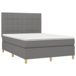 vidaXL Pat cu arcuri, saltea și LED, gri închis, 140x200 cm, textil