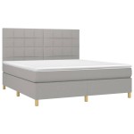 vidaXL Pat cu arcuri, saltea și LED, gri deschis, 160x200 cm, textil