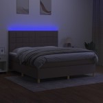 vidaXL Pat cu arcuri, saltea și LED, gri taupe, 160x200 cm, textil