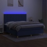 vidaXL Pat cu arcuri, saltea și LED, albastru, 180x200 cm, textil