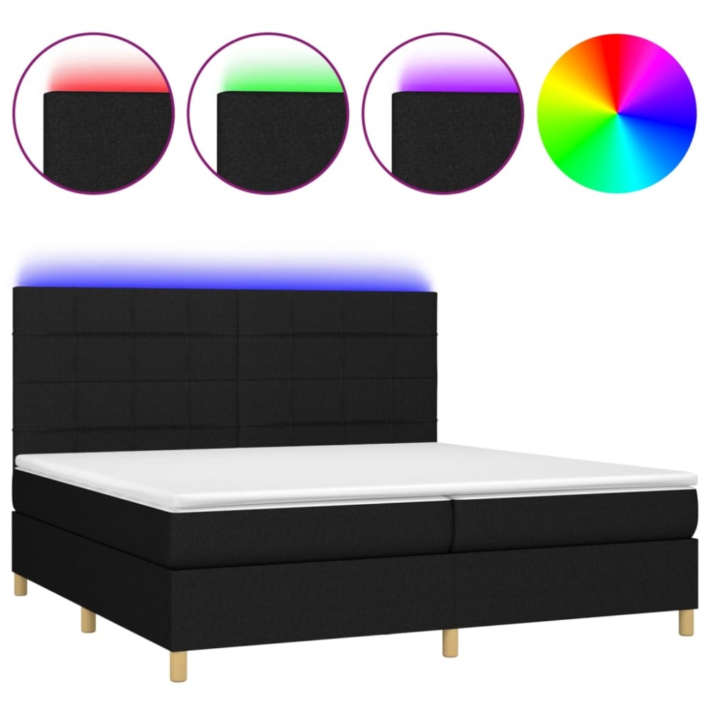 vidaXL Pat cu arcuri, saltea și LED, negru, 200x200 cm, textil