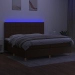 vidaXL Pat cu arcuri, saltea și LED, maro închis, 200x200 cm, textil