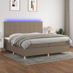 vidaXL Pat cu arcuri, saltea și LED, gri taupe, 200x200 cm, textil