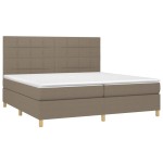 vidaXL Pat cu arcuri, saltea și LED, gri taupe, 200x200 cm, textil