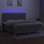 vidaXL Pat cu arcuri, saltea și LED, gri taupe, 200x200 cm, textil