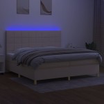vidaXL Pat cu arcuri, saltea și LED, crem, 200x200 cm, textil
