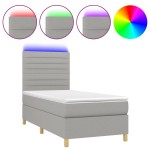 vidaXL Pat cu arcuri, saltea și LED, gri deschis, 80x200 cm, textil vidaXL Pat cu arcuri, saltea și LED, gri deschis, 80x200 cm, textil