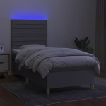 vidaXL Pat cu arcuri, saltea și LED, gri deschis, 80x200 cm, textil vidaXL Pat cu arcuri, saltea și LED, gri deschis, 80x200 cm, textil