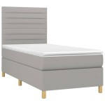 vidaXL Pat cu arcuri, saltea și LED, gri deschis, 90x190 cm, textil