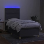 vidaXL Pat cu arcuri, saltea și LED, gri închis, 90x190 cm, textil