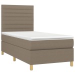 vidaXL Pat cu arcuri, saltea și LED, gri taupe, 90x190 cm, textil