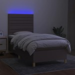 vidaXL Pat cu arcuri, saltea și LED, gri taupe, 90x190 cm, textil