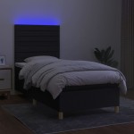 vidaXL Pat cu arcuri, saltea și LED, negru, 90x200 cm, textil
