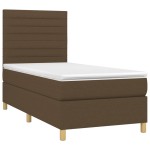 vidaXL Pat cu arcuri, saltea și LED, maro închis, 90x200 cm, textil vidaXL Pat cu arcuri, saltea și LED, maro închis, 90x200 cm, textil