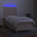 vidaXL Pat cu arcuri, saltea și LED, crem, 90x200 cm, textil vidaXL Pat cu arcuri, saltea și LED, crem, 90x200 cm, textil