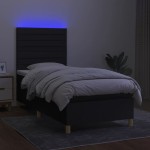 vidaXL Pat cu arcuri, saltea și LED, negru, 100x200 cm, textil