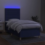 vidaXL Pat cu arcuri, saltea și LED, albastru, 120x200 cm, textil
