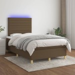 vidaXL Pat cu arcuri, saltea și LED, maro închis, 120x200 cm, textil vidaXL Pat cu arcuri, saltea și LED, maro închis, 120x200 cm, textil