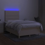 vidaXL Pat cu arcuri, saltea și LED, crem, 120x200 cm, textil