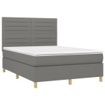 vidaXL Pat cu arcuri, saltea și LED, gri închis, 140x190 cm, textil