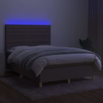 vidaXL Pat cu arcuri, saltea și LED, gri taupe, 140x190 cm, textil