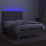 vidaXL Pat cu arcuri, saltea și LED, gri deschis, 140x200 cm, textil