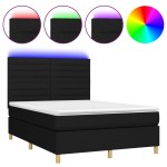 vidaXL Pat cu arcuri, saltea și LED, negru, 140x200 cm, textil